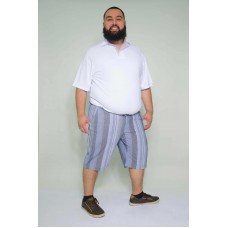 Bermuda Linho Listrado 1/2 cós de Elástico Azul