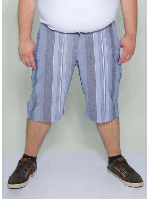 Bermuda Linho Listrado 1/2 cós de Elástico Azul