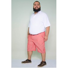 Bermuda Linho Listrado 1/2 cós de Elástico Vermelha