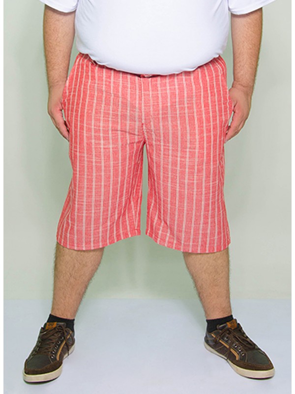Bermuda Linho Listrado 1/2 cós de Elástico Vermelha
