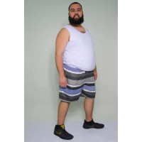 Shorts Microfibra Plus Size Listrado Azul