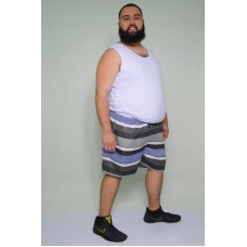 Shorts Microfibra Plus Size Listrado Azul