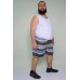 Shorts Microfibra Plus Size Listrado Azul