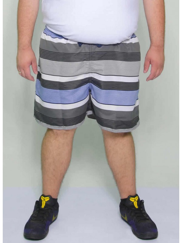 Shorts Microfibra Plus Size Listrado Azul