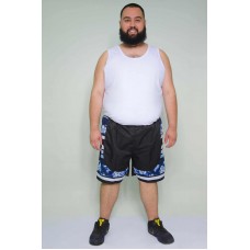 Shorts Tactel com Detalhe Floral Azul