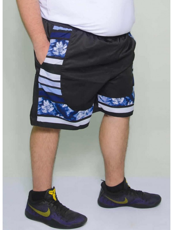 Shorts Tactel com Detalhe Floral Azul