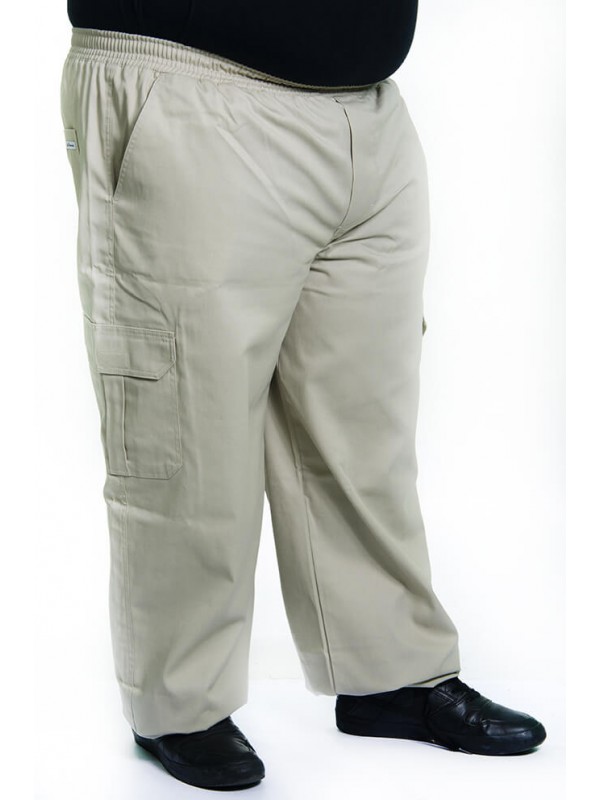 Calça Cargo Brim com Elástico na Cintura Caqui