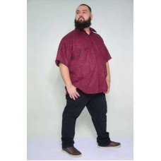 Camisa Social Manga Curta Plus Size Floral Bordo
