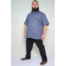 Camisa Social Manga Curta Plus Size Floral Azul