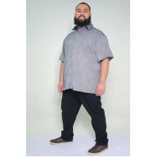 Camisa Social Manga Curta Plus Size Linho Azul