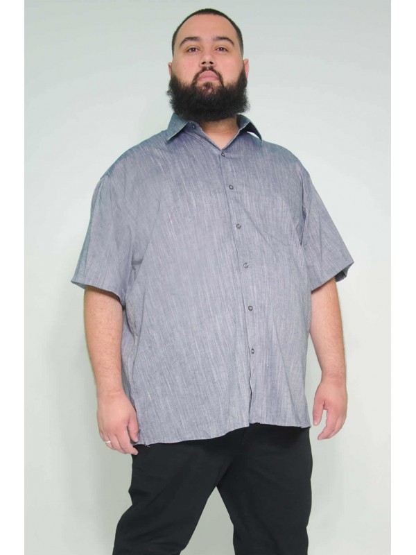 Camisa Social Manga Curta Plus Size Linho Azul Camisa Social Manga Curta Plus Size Linho Azul