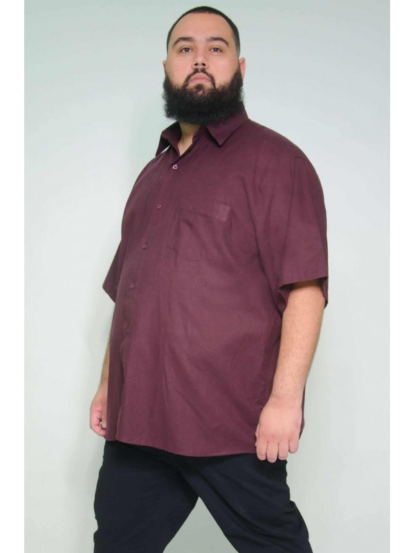 Camisa Social Manga Curta Plus Size Linho Bordo