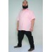 Camisa Social Manga Curta Plus Size Linho Rosa