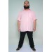 Camisa Social Manga Curta Plus Size Linho Rosa