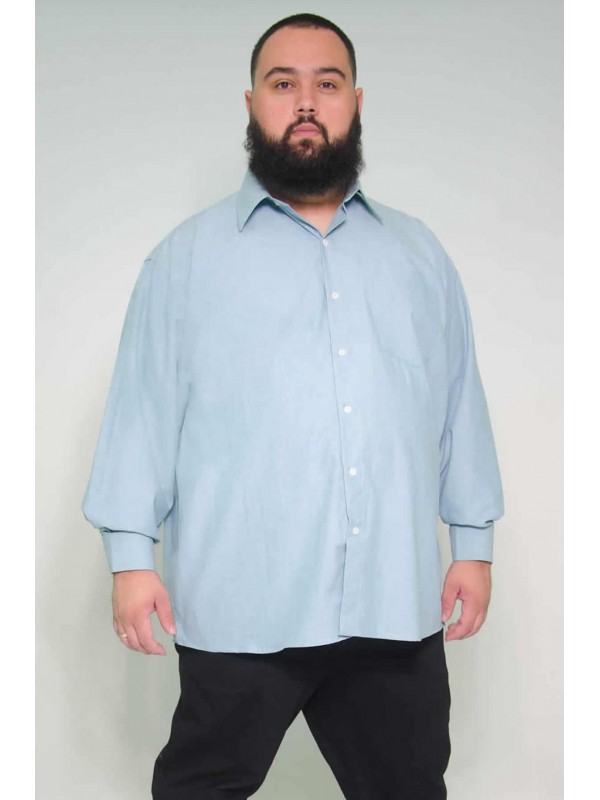 Camisa Social Manga Longa Plus Size Azul