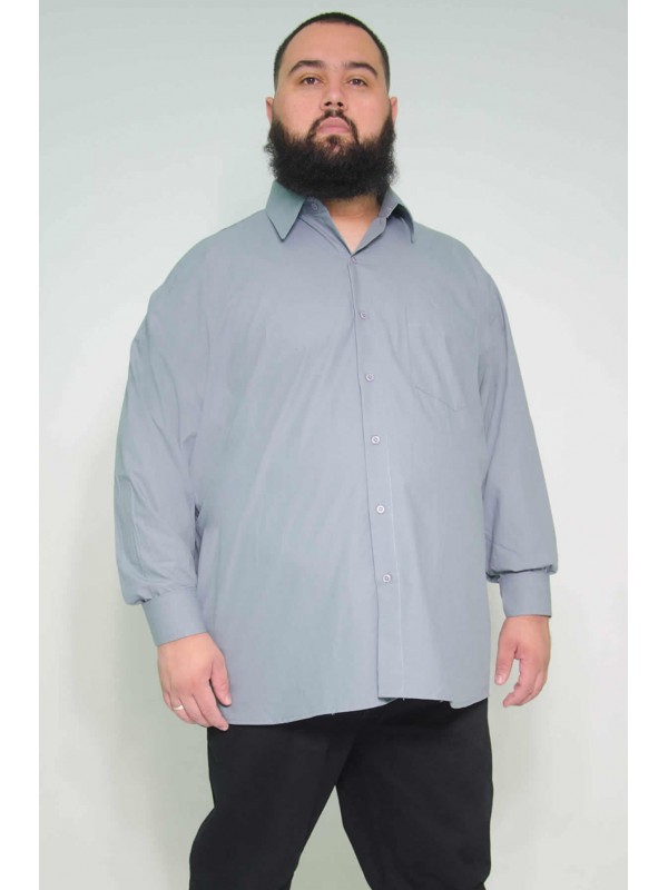 Camisa Social Manga Longa Plus Size Chumbo
