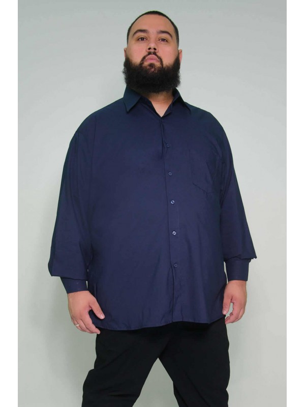 Camisa Social Manga Longa Plus Size Marinho
