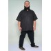 Camisa Social Manga Curta Plus Size Folhas Preta