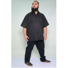 Camisa Social Manga Curta Plus Size Folhas Preta