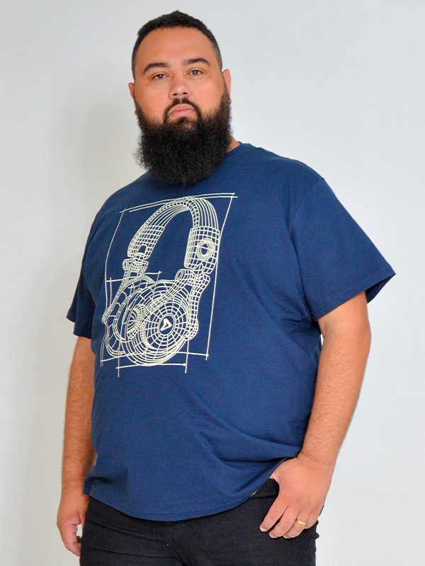 Camiseta Plus Size Headphone Marinho