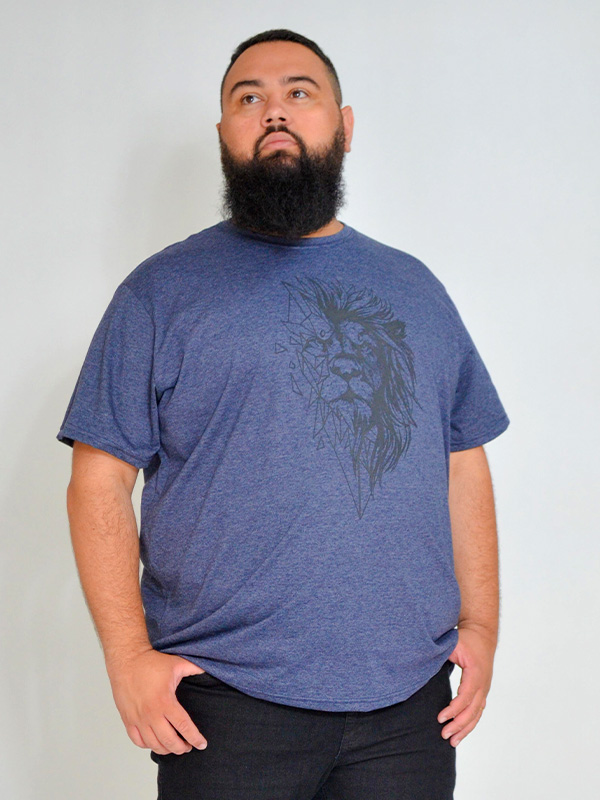 Camiseta Plus Size Leão Mescla Marinho