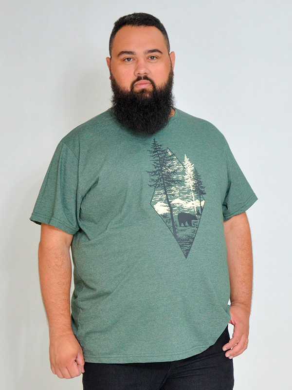 Camiseta Plus Size Urso Mescla Militar
