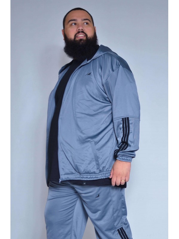 Blusão Flanelado com Capuz Plus Size Cinza