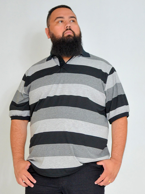 Camiseta Polo Plus Size Listrada Grafite