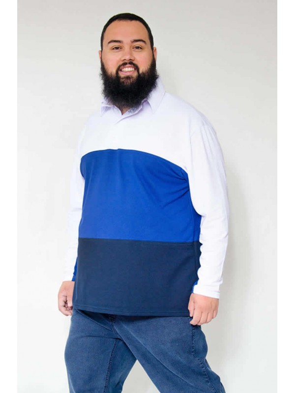 Camiseta Polo com Recortes Plus Size Azul