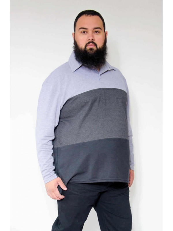 Camiseta Polo com Recortes Plus Size Preto