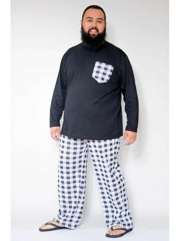 Pijama Xadrez Plus Size Branco