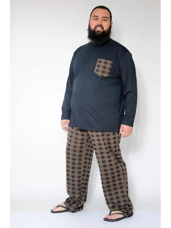 Pijama Xadrez Plus Size Marrom