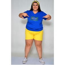 Camiseta Feminina Brasil Strass Bandeira Azul