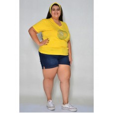 Camiseta Feminina Brasil Strass Bola Amarela