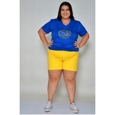 Camiseta Feminina Brasil Strass Bola Azul