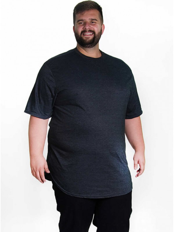 Camiseta Plus Size LongLine Básica Grafite