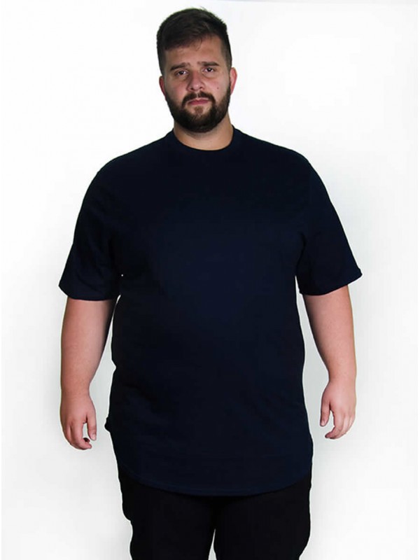 Camiseta Plus Size LongLine Básica Marinho