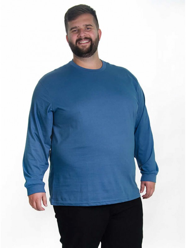 Camiseta Manga Longa Plus Size cor Jeans