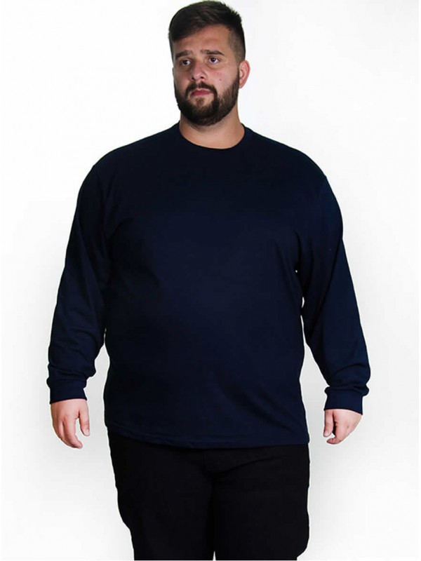 Camiseta Manga Longa Plus Size cor Marinho
