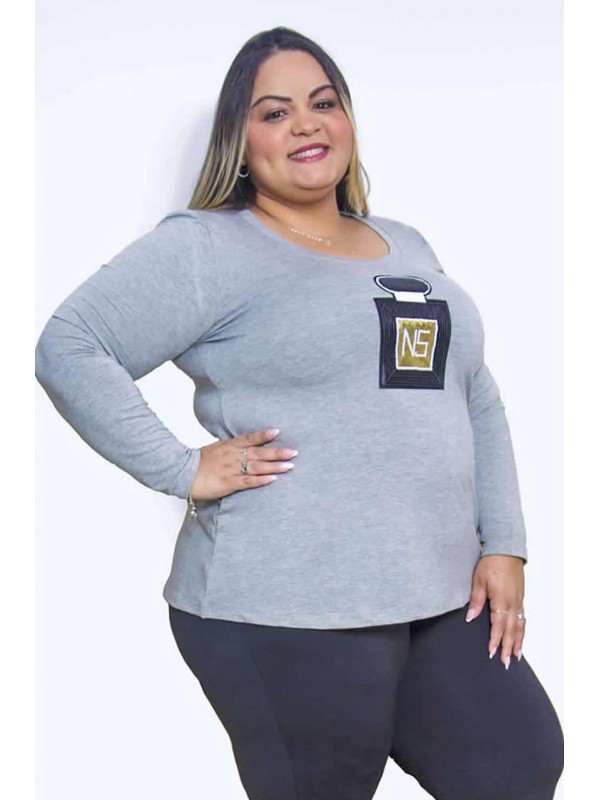 Blusa Manga Longa Moletinho com Aplique Mescla