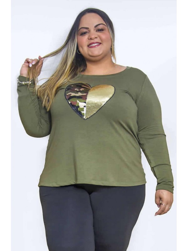 Blusa Manga Longa Moletinho com Aplique Musgo 