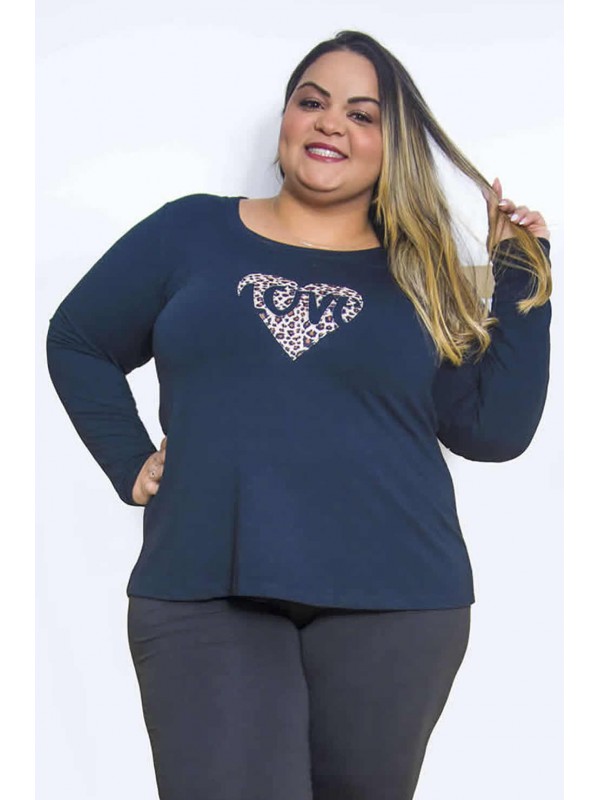 Blusa Manga Longa Moletinho com Aplique Coração 
