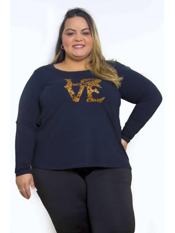 Blusa Manga Longa Moletinho com Aplique Love