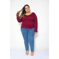 Blusa Básica Manga Longa Bordo