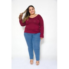 Blusa Básica Manga Longa Bordo