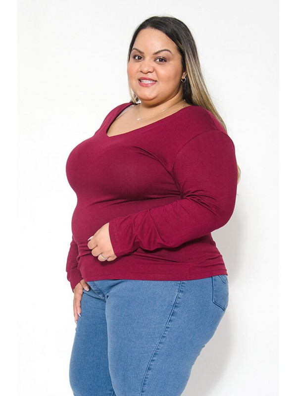 Blusa Básica Manga Longa Bordo