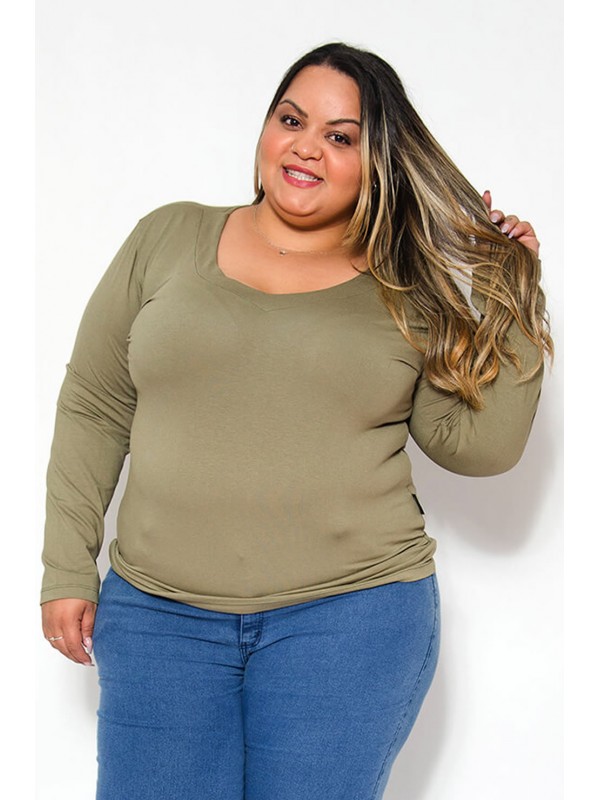 Blusa Básica Manga Longa Musgo