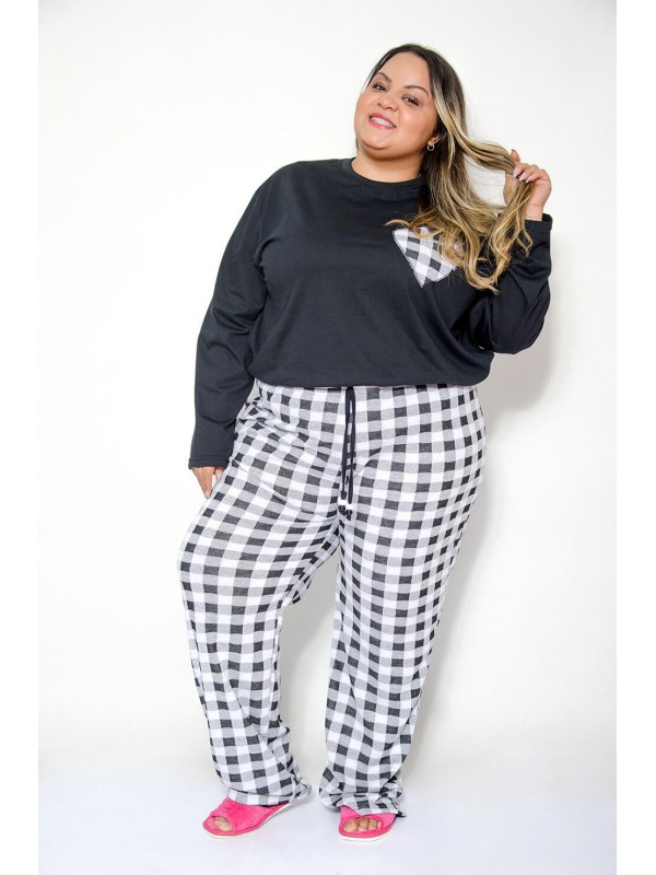 Pijama Feminino Xadrez Plus Size Branco