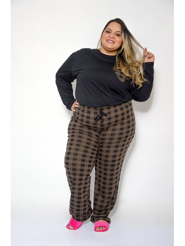 Pijama Feminino Xadrez Plus Size Marrom