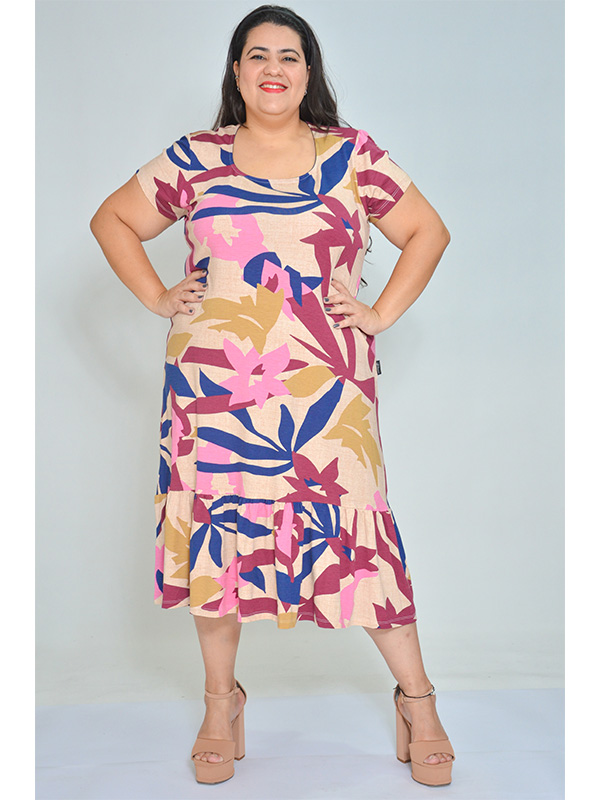 Vestido Midi com Babado Bordo